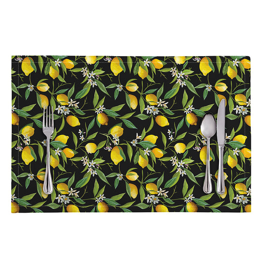 Lemon And Flower Pattern Print Placemat