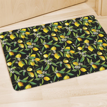 Lemon And Flower Pattern Print Polyester Doormat