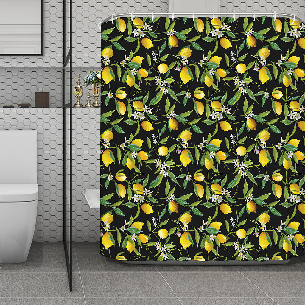Lemon And Flower Pattern Print Polyester Shower Curtain