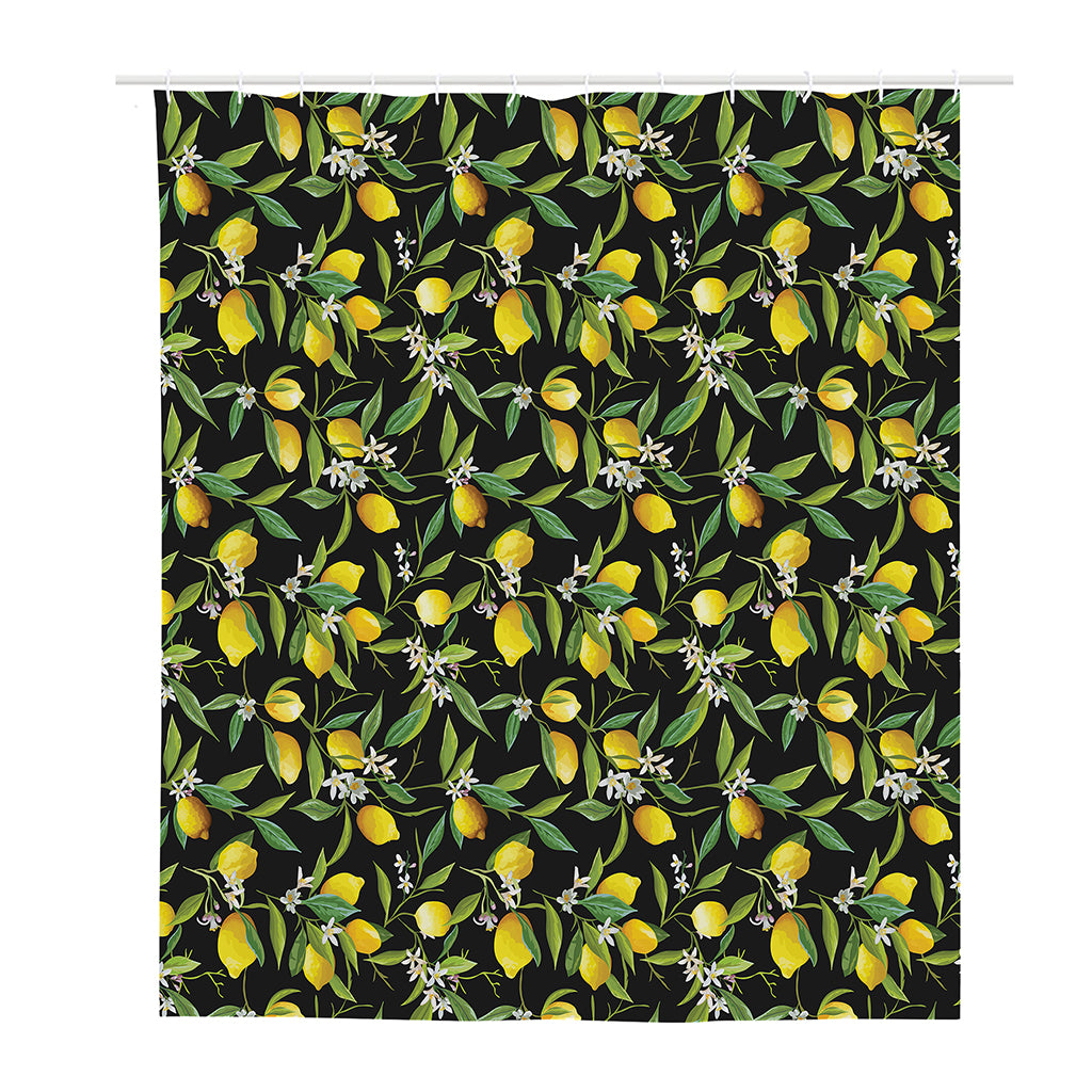 Lemon And Flower Pattern Print Polyester Shower Curtain