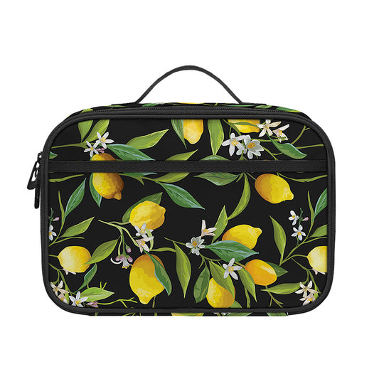 Lemon And Flower Pattern Print Portable Lunch Bag