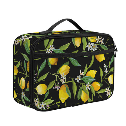 Lemon And Flower Pattern Print Portable Lunch Bag