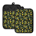 Lemon And Flower Pattern Print Pot Holders With Pocket