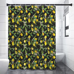 Lemon And Flower Pattern Print Premium Shower Curtain
