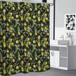 Lemon And Flower Pattern Print Premium Shower Curtain