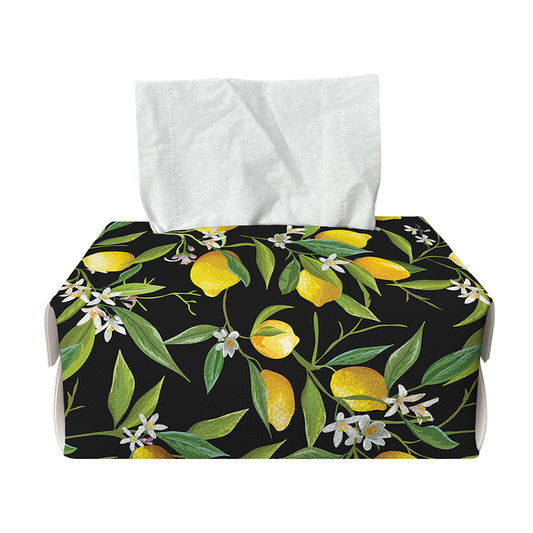 Lemon And Flower Pattern Print Rectangle Tissue Box Cover