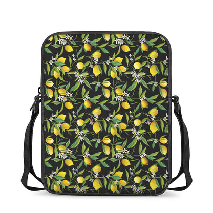 Lemon And Flower Pattern Print Rectangular Crossbody Bag
