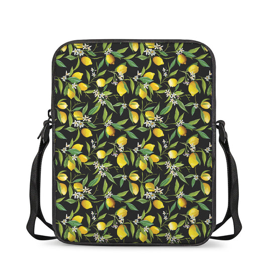 Lemon And Flower Pattern Print Rectangular Crossbody Bag