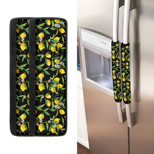 Lemon And Flower Pattern Print Refrigerator Handle Covers