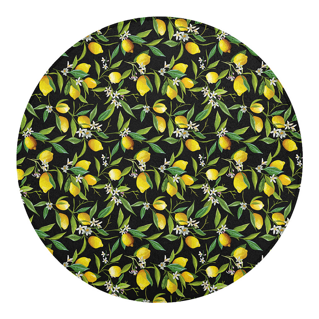 Lemon And Flower Pattern Print Round Blanket