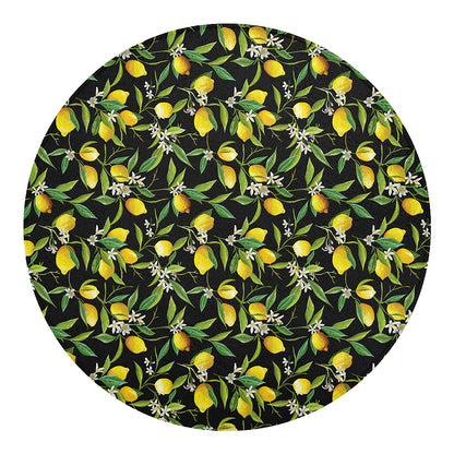 Lemon And Flower Pattern Print Round Blanket