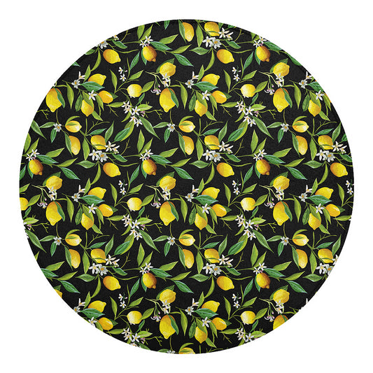 Lemon And Flower Pattern Print Round Blanket
