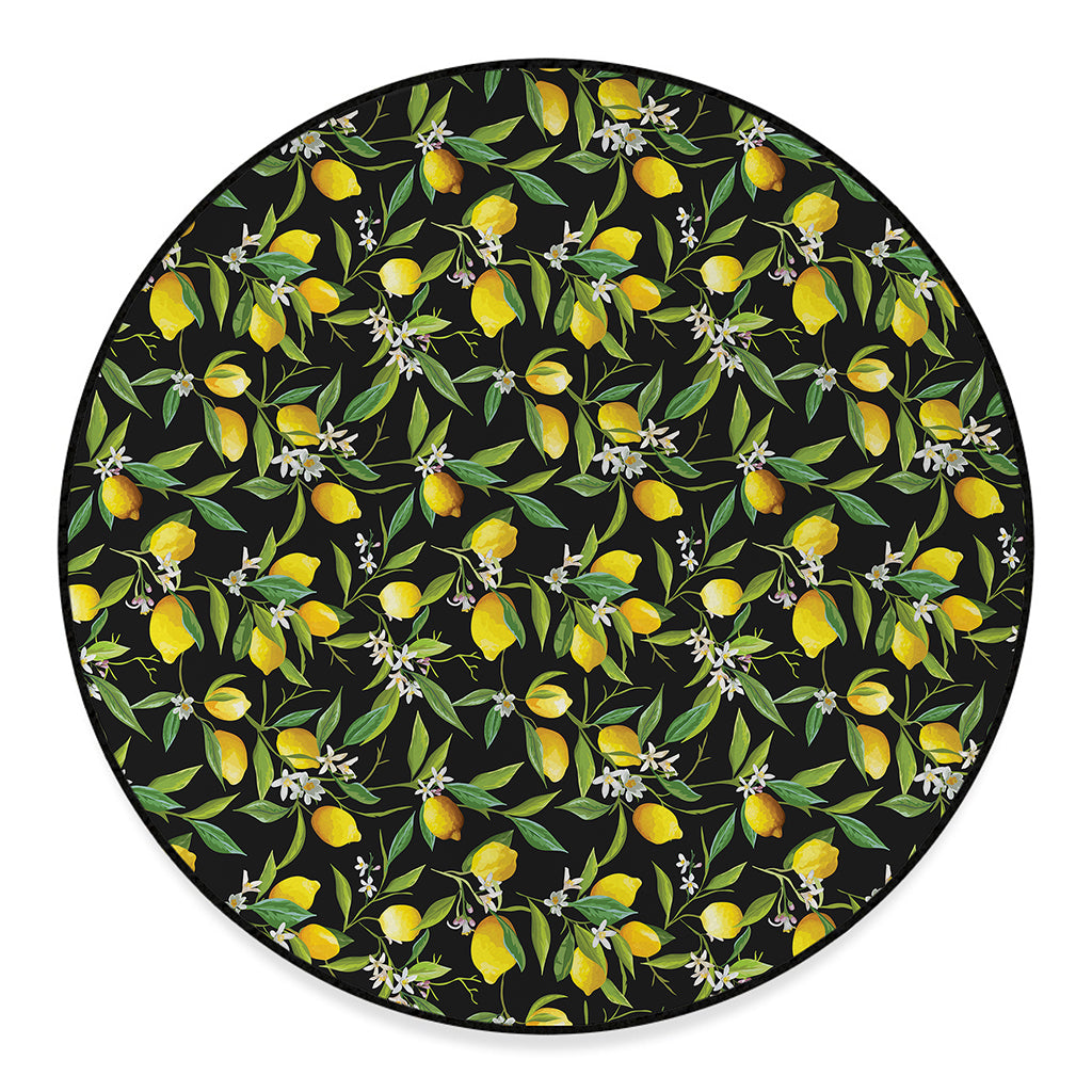 Lemon And Flower Pattern Print Round Floor Mat