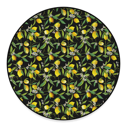 Lemon And Flower Pattern Print Round Floor Mat
