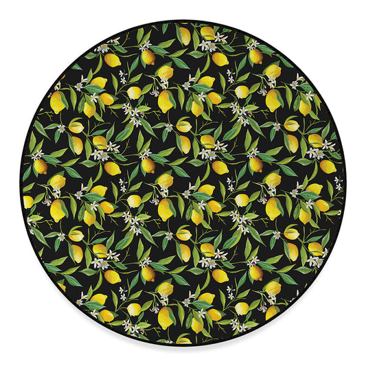 Lemon And Flower Pattern Print Round Floor Mat