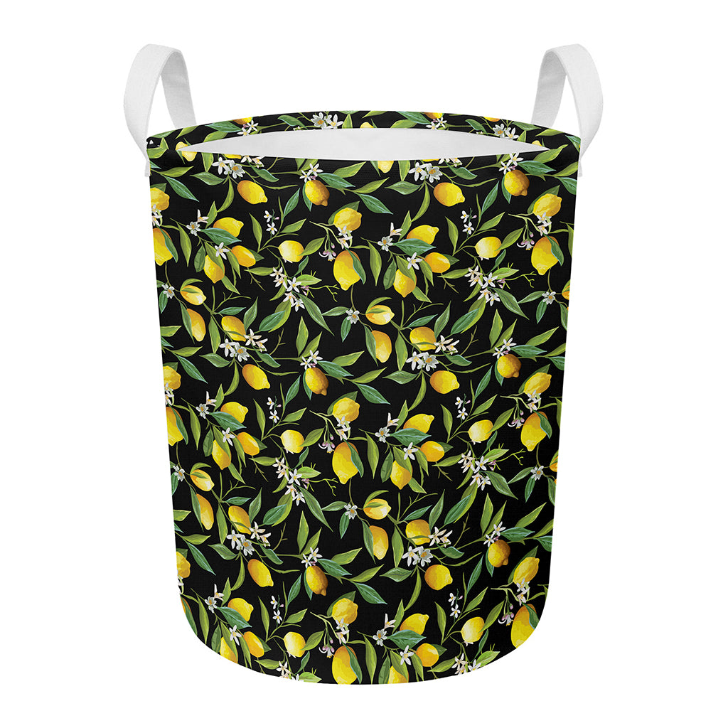 Lemon And Flower Pattern Print Round Laundry Basket
