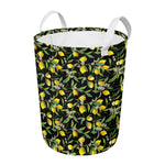 Lemon And Flower Pattern Print Round Laundry Basket