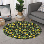 Lemon And Flower Pattern Print Round Rug