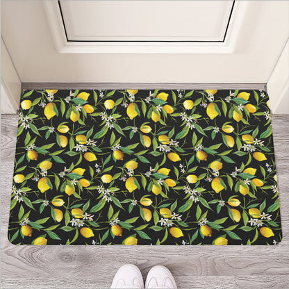 Lemon And Flower Pattern Print Rubber Doormat