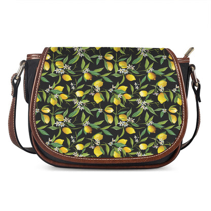 Lemon And Flower Pattern Print Saddle Bag
