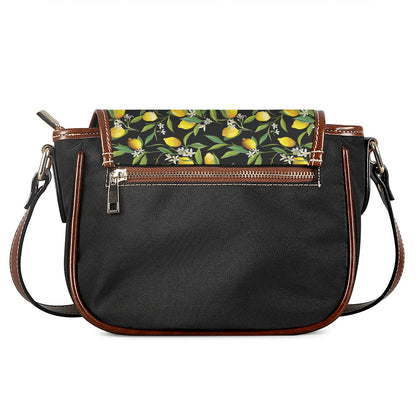 Lemon And Flower Pattern Print Saddle Bag