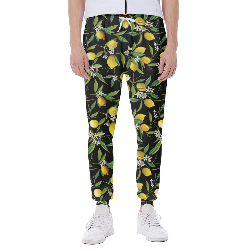 Lemon And Flower Pattern Print Scuba Joggers