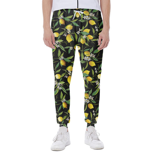 Lemon And Flower Pattern Print Scuba Joggers