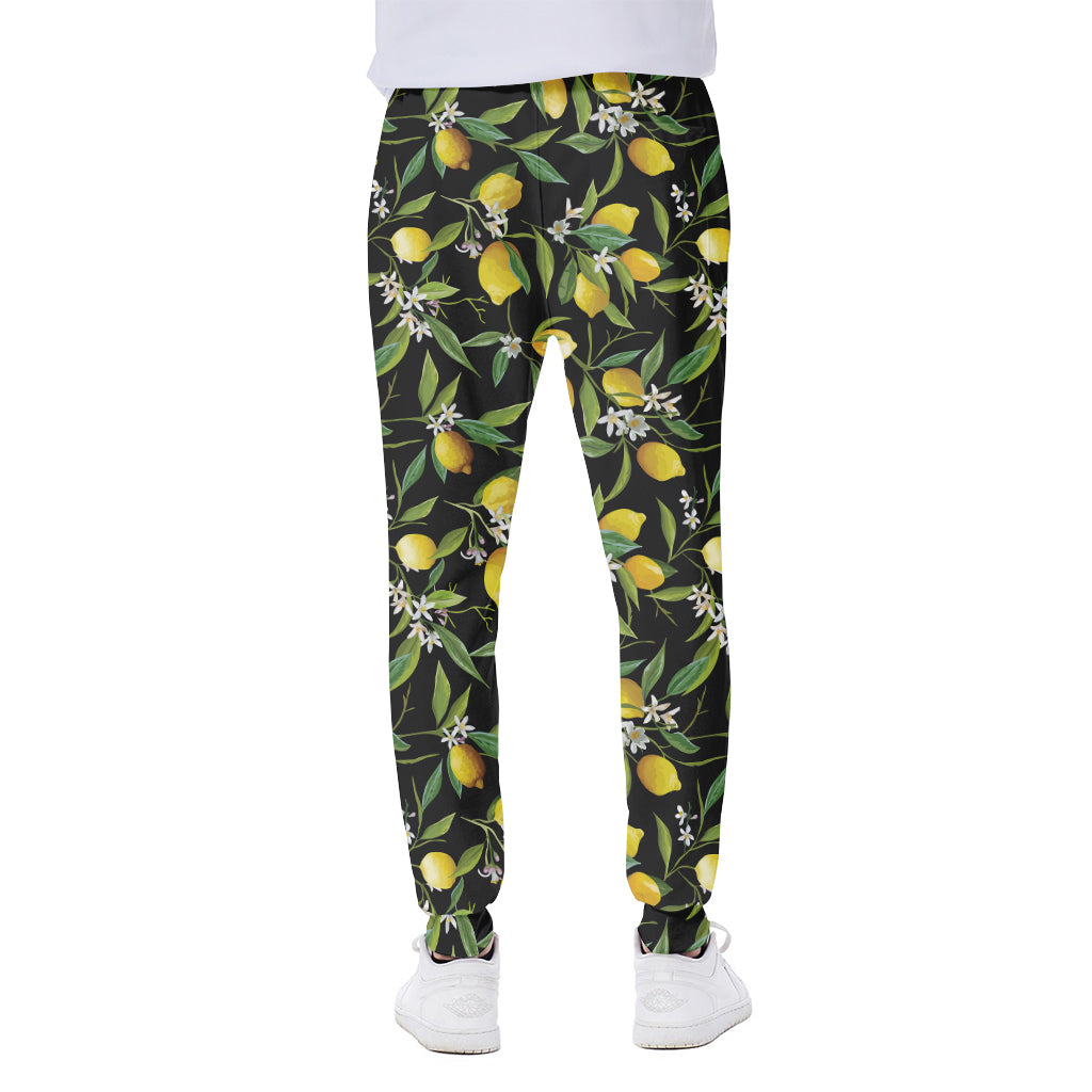 Lemon And Flower Pattern Print Scuba Joggers