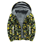 Lemon And Flower Pattern Print Sherpa Lined Zip Up Hoodie