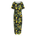 Lemon And Flower Pattern Print Short Sleeve Long Nightdress