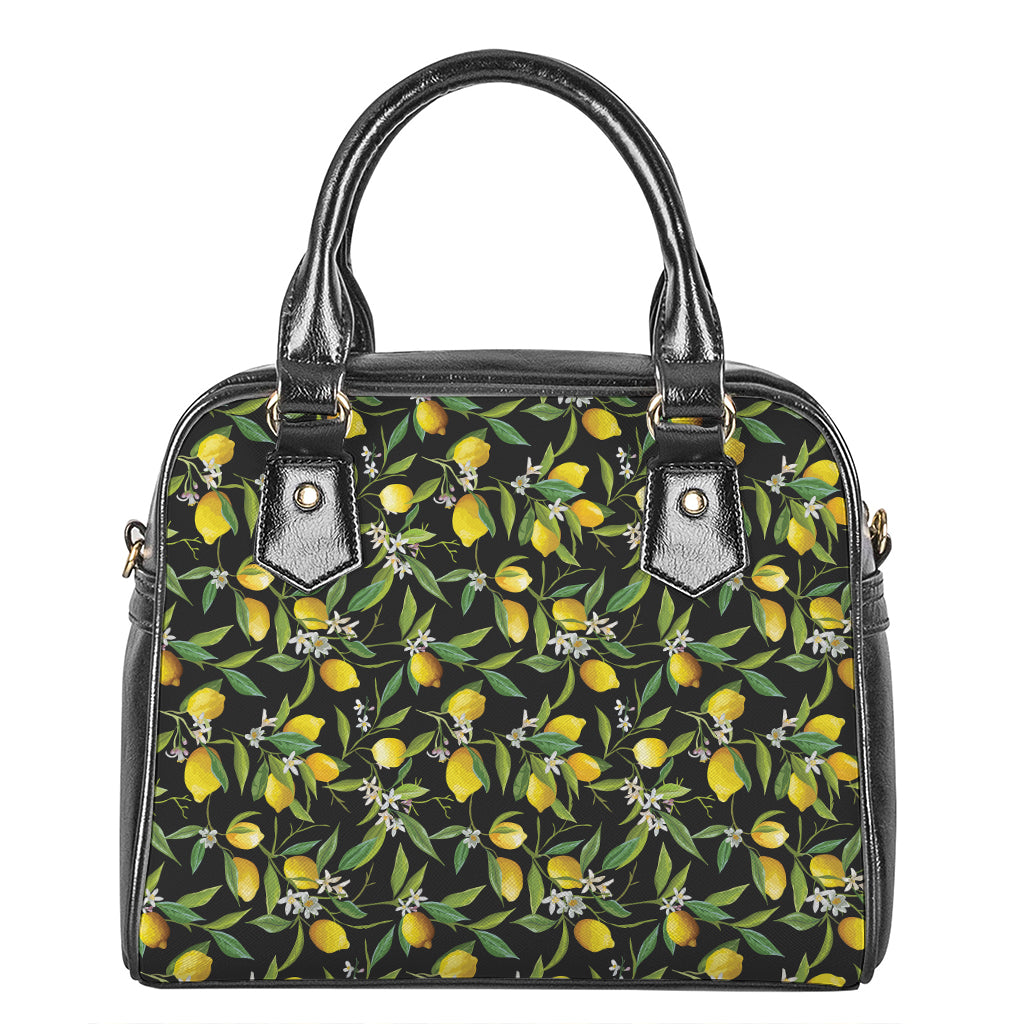 Lemon And Flower Pattern Print Shoulder Handbag