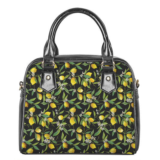 Lemon And Flower Pattern Print Shoulder Handbag