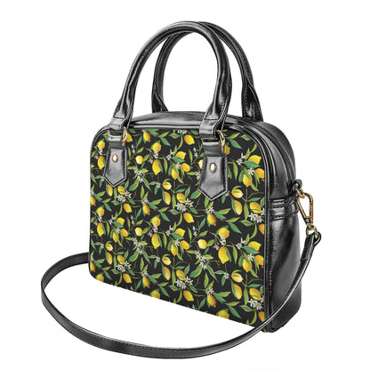 Lemon And Flower Pattern Print Shoulder Handbag
