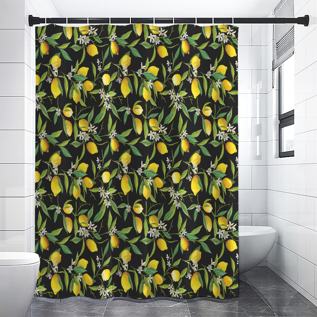 Lemon And Flower Pattern Print Shower Curtain