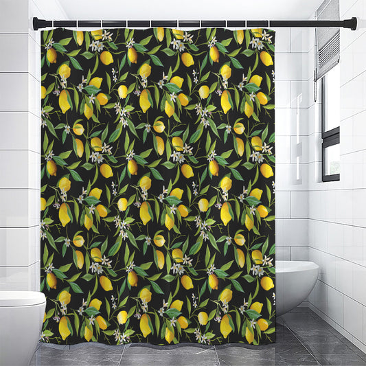 Lemon And Flower Pattern Print Shower Curtain