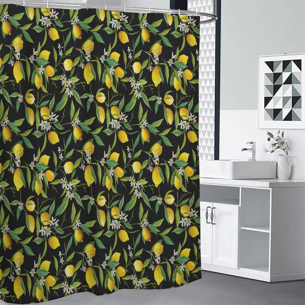 Lemon And Flower Pattern Print Shower Curtain