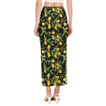 Lemon And Flower Pattern Print Side Slit Maxi Skirt