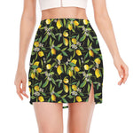 Lemon And Flower Pattern Print Side Slit Mini Skirt