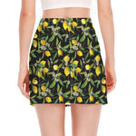 Lemon And Flower Pattern Print Side Slit Mini Skirt