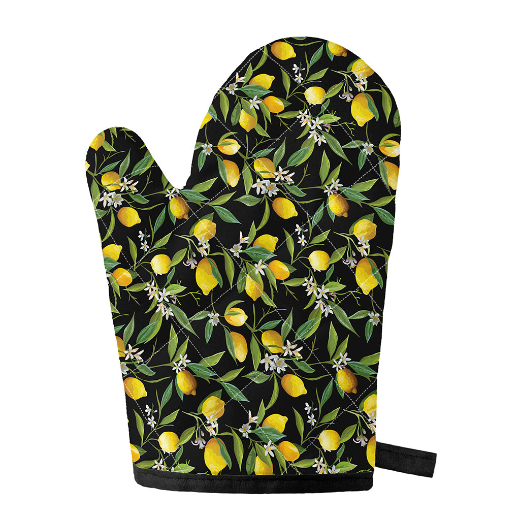 Lemon And Flower Pattern Print Single Oven Mitt