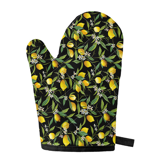 Lemon And Flower Pattern Print Single Oven Mitt