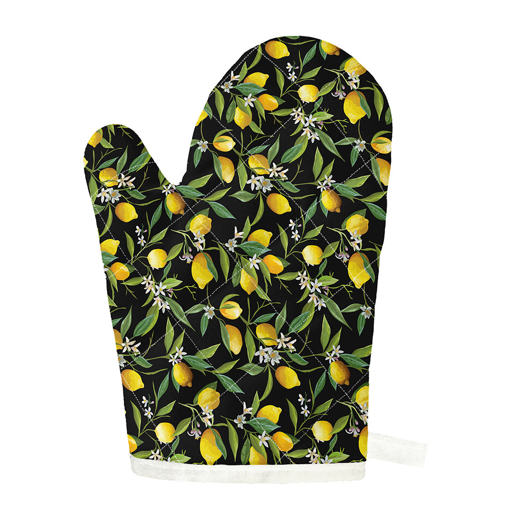 Lemon And Flower Pattern Print Single Oven Mitt