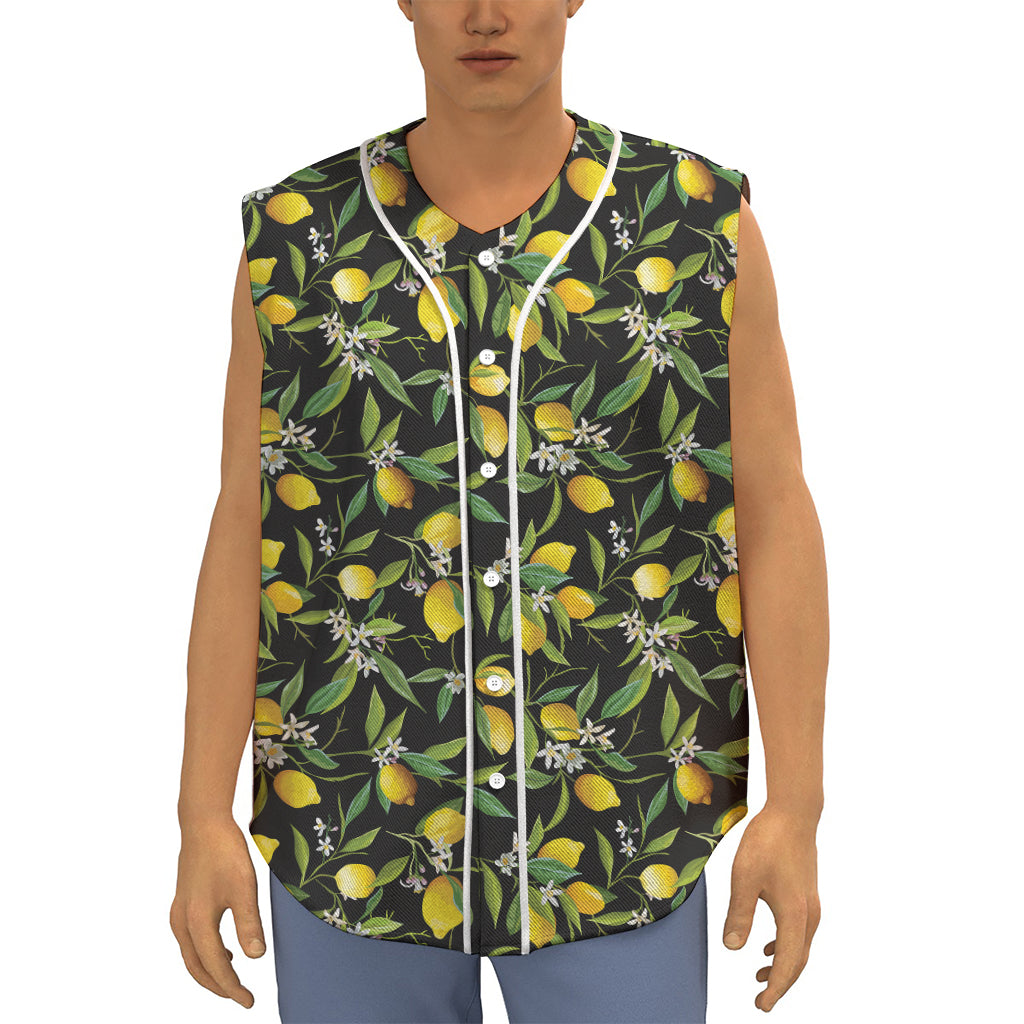 Lemon And Flower Pattern Print Sleeveless Baseball Jersey