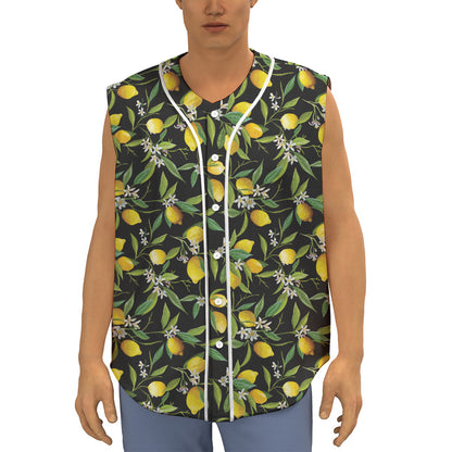 Lemon And Flower Pattern Print Sleeveless Baseball Jersey