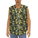 Lemon And Flower Pattern Print Sleeveless Baseball Jersey