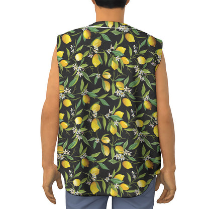 Lemon And Flower Pattern Print Sleeveless Baseball Jersey