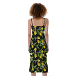 Lemon And Flower Pattern Print Slim Fit Midi Cami Dress