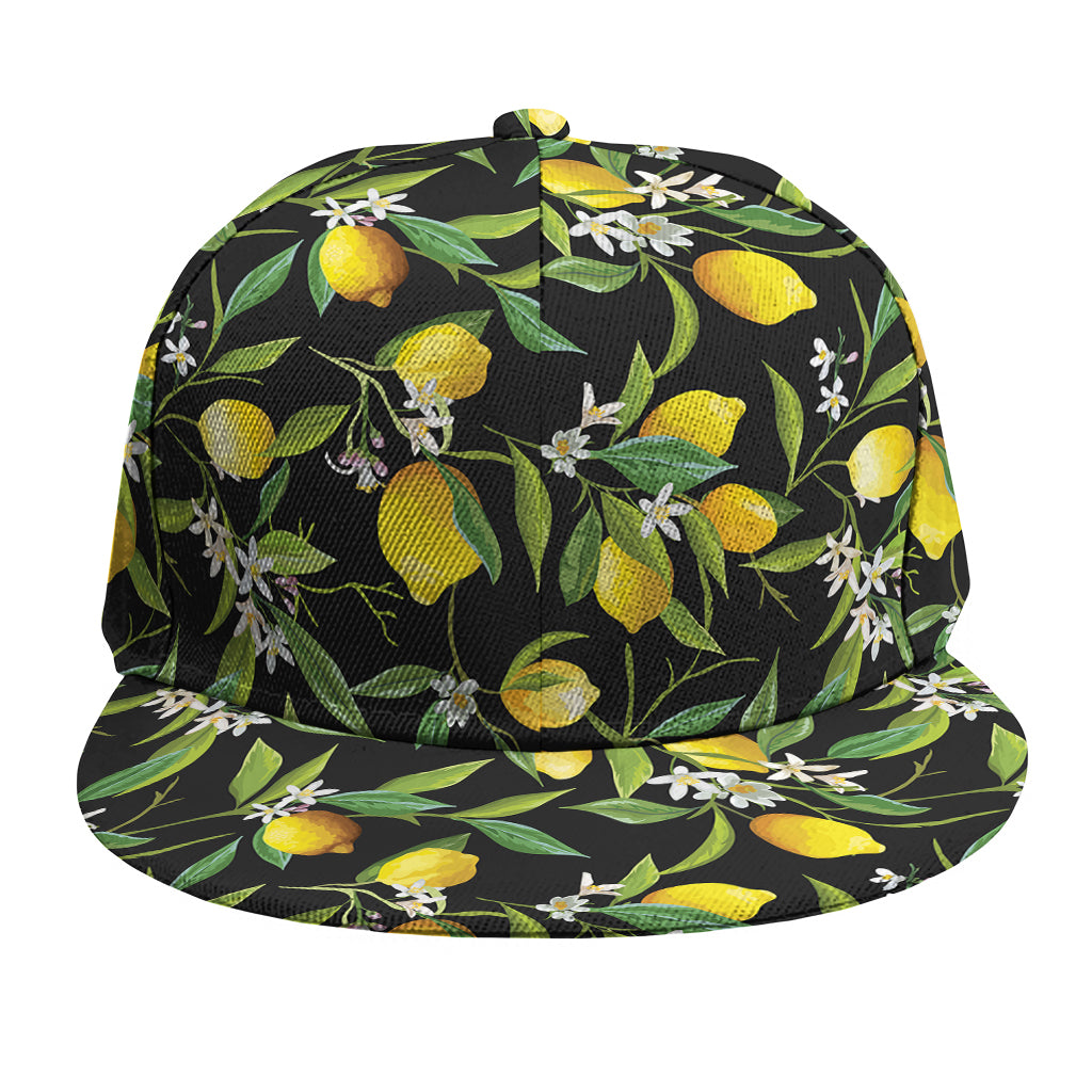 Lemon And Flower Pattern Print Snapback Cap