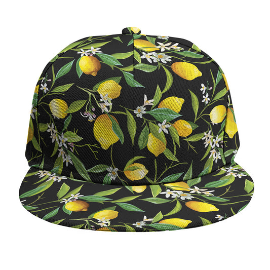 Lemon And Flower Pattern Print Snapback Cap