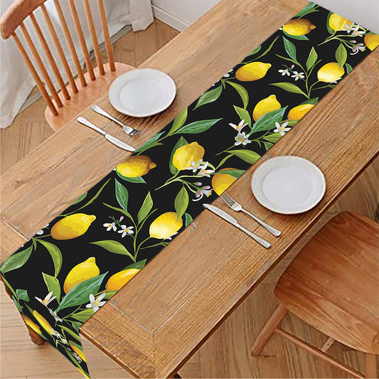 Lemon And Flower Pattern Print Table Runner